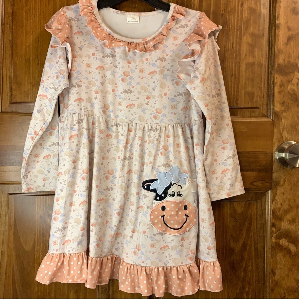 Girls 6XL 14/16 long sleeve floral cows ruffle boutique outfit